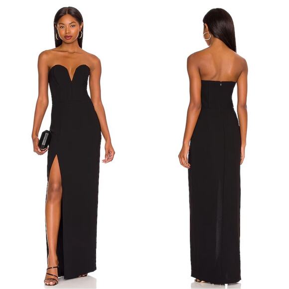 Amanda Uprichard Cherri Strapless Deep V Neckline Black Maxi Dress Size Small - Picture 1 of 6
